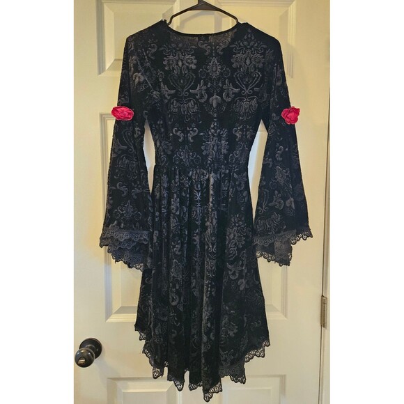 Gothic Halloween Costume Kids Size XL Black & Red Velvet Lace Up Dress Up Spirit - Picture 3 of 6
